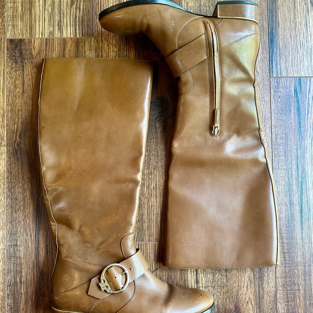 Tory Burch Womens Sofia Leather Knee-High Riding Boots Brown